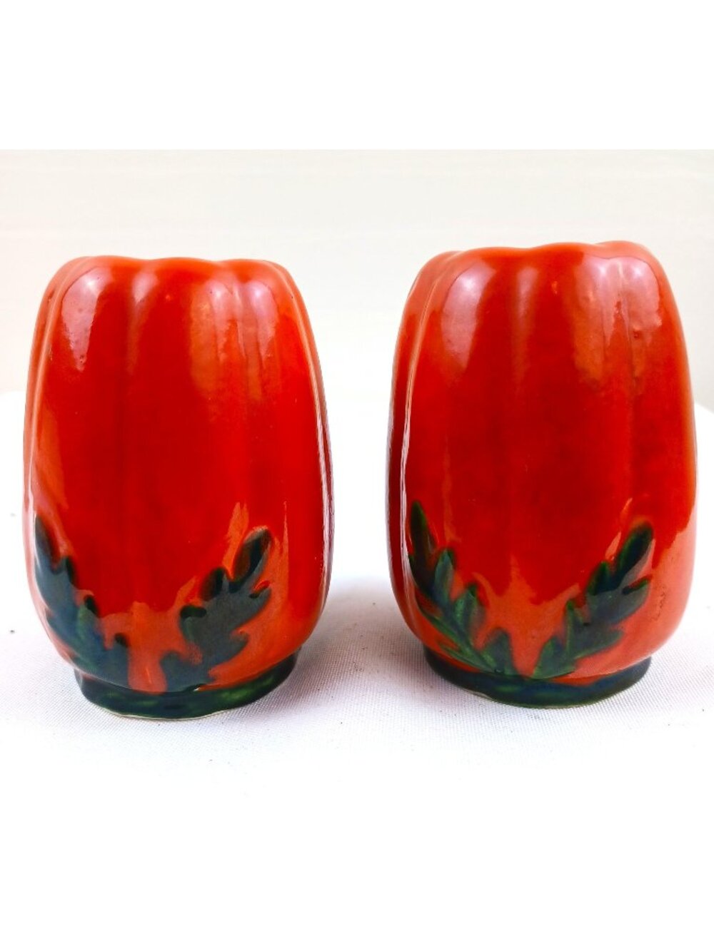 Vintage Faden Japan Salt & Pepper Shakers Red Ceramic MCM Occupied